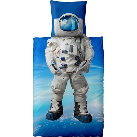 Parure de lit 2 pièces en Coton avec Housse de Couette 135 x 200 cm Bleu Astronaute (1/4)