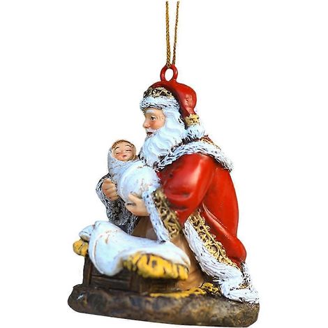 Ornement de Noël en résine, pendentif représentant un Père Noël tenant un bébé (1/5)