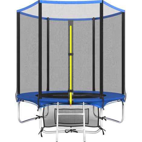 SPORTNOW cama elástica exterior Ø183 cm, trampolín para niños de +6 años con red de seguridad, escalera de 2 peldaños, cubierta de muelles, azul
