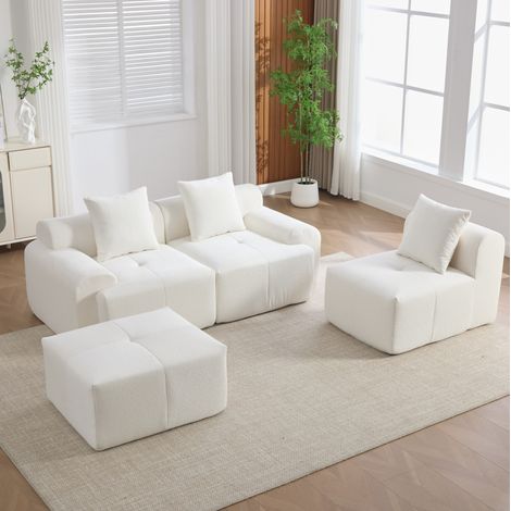 Sofá esquinero modular de pana 4 módulos beige OKMYHOME (1/5)