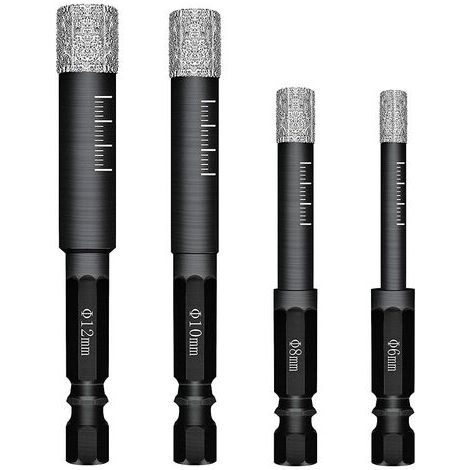 BUNTHAUS Lot de 4 Forets Mèches diamant pour Carrelage Céramique Grès Cérame Tuiles Verre Pierre. Mèches Diamantées Professionnelles Carreaux de Céramique Drill Bits Tool - 6mm 8mm 10mm 12mm (1/5)
