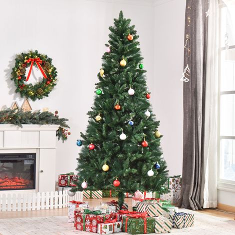 Arbre de Noël 210 cm Artificiel Piable avec Base amovible, 1 064 branches, en PVC et Acier, Vert (1/4)