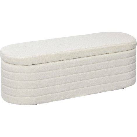 Banquette de lit avec espace de rangement, en polaire douce, 116 x 41 x 40,5 cm, blanc crème