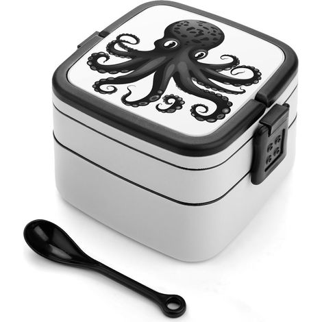 Boîte à lunch classique pieuvre noire pour adultes avec cuillère (1/5)