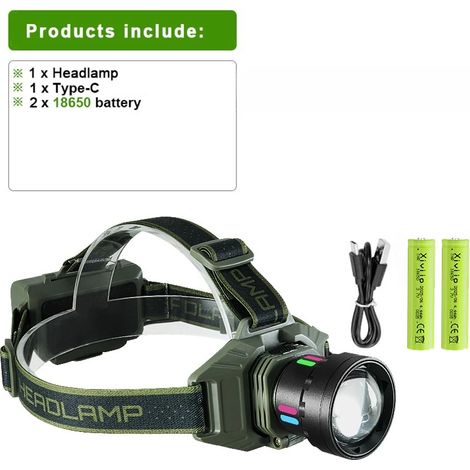 Lampe frontale LED ultra-puissante 2026 (batterie 18650) - 98 000 000 lm - prévision - Idéale pour le camping et la pêche (batterie 18650). (1/5)