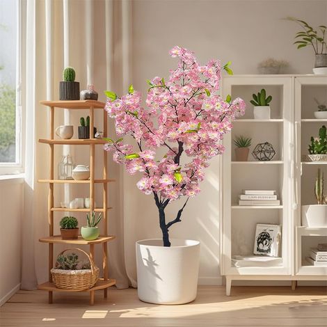 Arbre de cerisier rose artificiel 120 cm avec pot blanc, déco maison et fêtes