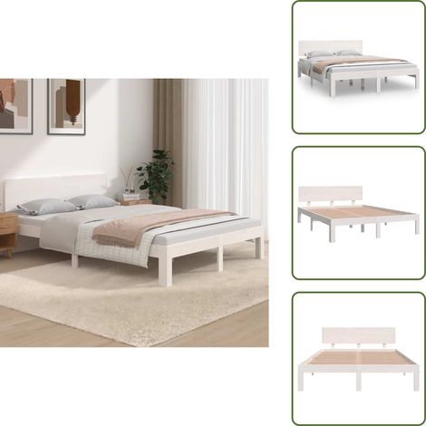 Cadre de lit sans matelas blanc 150x200 cm - Cadre De Lit - Lit Double - Lit En Bois - Lit Blanc - Tête De Lit (1/5)