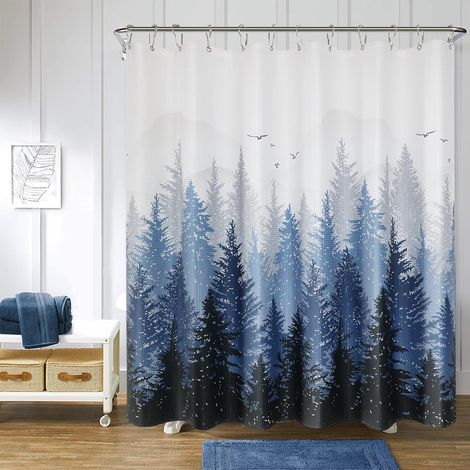 Rideau de douche - Tissu imperméable - Décoration naturelle (1/5)