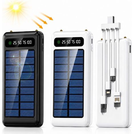 Power Bank Solare 68000mAh 4 Cavi integrati Luce Led Ricarica Fino 6 Dispositivi Nero (1/5)