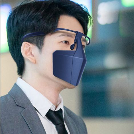 Masque de protection facial en plastique à attacher aux oreilles, cache-bouche pour une protection quotidienne, bleu (1/5)