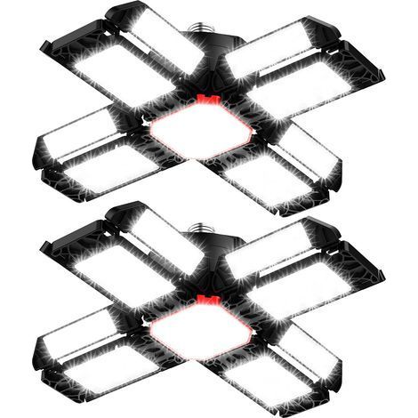 LED Lampe d'atelier Eclairage de garage 2 PCS,Plafonnier déformable avec 12 Panneaux Réglables - E26 / E27 Bay Light pour cave magasin atelier (1/5)