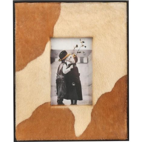 Bilderrahmen mit cremefarbenem und braunem Lederdekor, 30 x 25 cm (1/3)