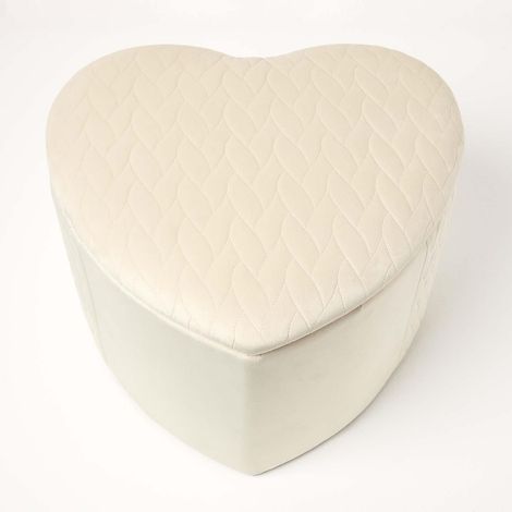 HOMESCAPES Arundel Heart-Shaped Velvet Footstool with Storage, Cream