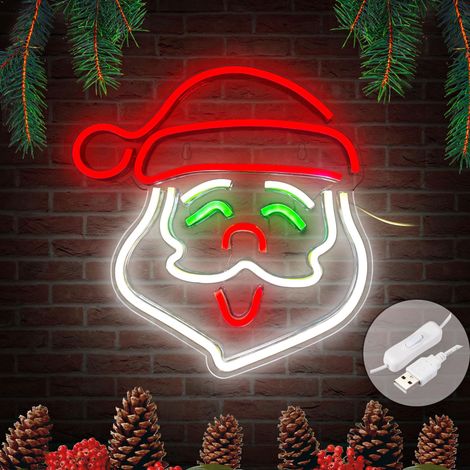 Décoration murale néon de Noël, alimentée par USB, pour la maison, le bureau, le bar, le pub, le club, les fêtes : idée cadeau (Père Noël) (1/5)