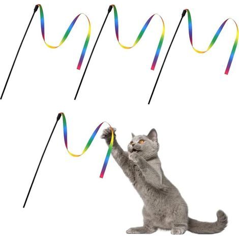 Bacchette interattive per gatti, bastoncini colorati in tessuto con nastri, giocattolo per gatti da interno, giocattolo interattivo per gattini e per l'educazione dei gatti. (1/5)