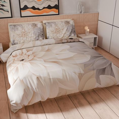 Housse de Couette 2 Places 250x200 cm 2 Taies 50x80 cm Incluses, Parure en Microfibre Imprimée Floral 25 25 (1/5)