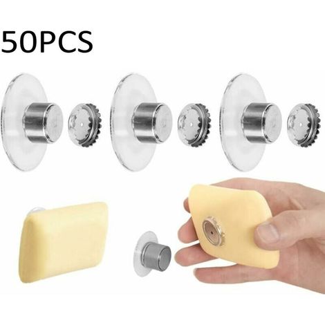 Packung mit 50 magnetischen Seifenhaltern mit Saugnäpfen, die ohne Bohren angebracht werden können. Diese magnetischen Seifenhalter eignen sich für Badezimmer, Waschbecken, Badewanne und Küche.