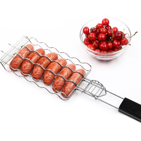 Panier à barbecue pour 6 hot-dogs, grille à saucisses en métal, support à pinces pour barbecue, outils de cuisine pour pique-nique (1/5)