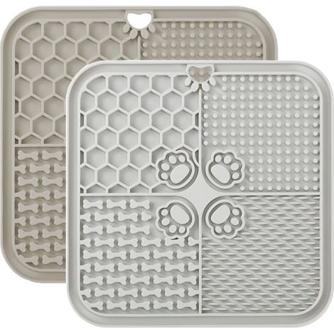 Tapis de fuite pour chien, tapis de nourriture pour beurre et yaourt, jouet pour le bain, l'entraînement et le toilettage (beige + gris, 20 x 20 cm) (1/5)