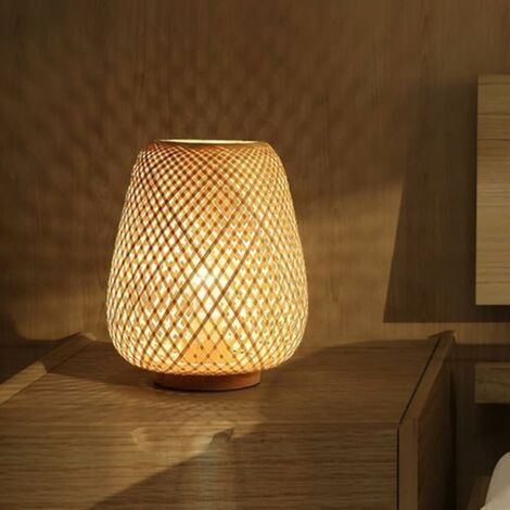 Bamboo Woven Lantern Table Lamp Bedside Lamp Simple Japanese Style Decorative Table Light Lighting Bamboo Woven Desk Lampshade for Bedroom, Living Room (1/5)