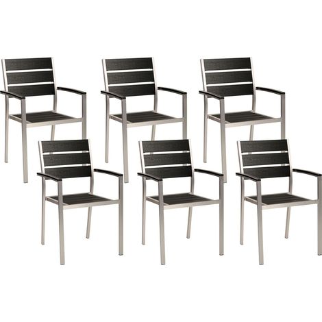 Set di 6 sedie da pranzo in alluminio anodizzato colore nero e argento Vernio