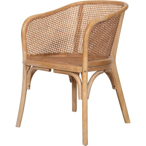 Chaise en bois et rotin Chaise avec accoudoirs rustiques Chaises rétro pour salle à manger, restaurant Chaise vintage en paille