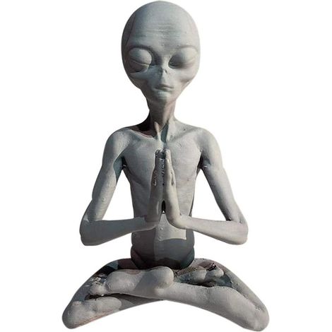 Statua di alieno in meditazione – Resina – Impermeabile (pioggia/sole) – Forma unica – Colore retrò – Giardino