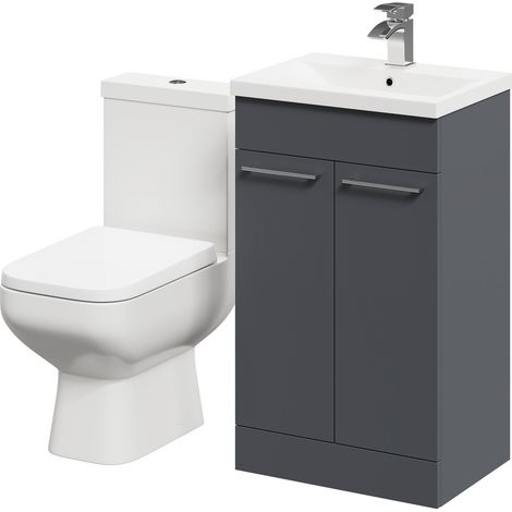 Turin Gloss Grey 500mm Floor Standing Vanity Unit and Toilet Suite with 1 Tap Hole Basin and 2 Doors with Polished Chrome Handles (1/5)