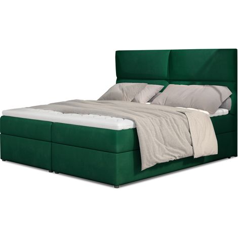 Lit continental capitonné velours vert Weber-180x200 (1/5)