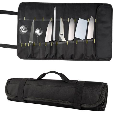 Sac en Rouleau pour Couteaux de Chef, étuis à Couteaux de Chef à 20 Emplacements, Sac de Rangement Portable pour Couteaux de Cuisine Léger et la Maison Les Voyages étui Transport (Noir)