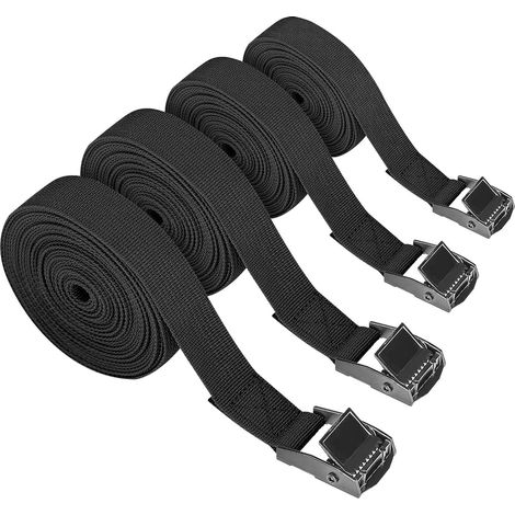 Sangles d'arrimage 5 m avec verrou à pince, largeur 25 mm, noir, courroie de vélo, sangle à cliquet, fixation pour remorque moto (1/5)