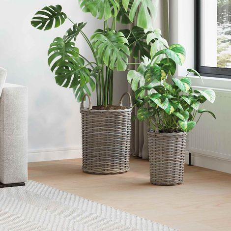 Blumentopfkorb mit Speicher 2 pcs Grau Kubu Rattan
