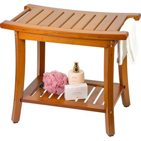 Banc de douche en bambou pour la douche intérieure, tabouret de salle de bain avec poignées, étagère de rangement, chaise de bain en bois pour le rangement des serviettes, le spa et la douche (1/5)