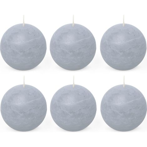6x Bougie Boule Rustique 80 mm 24h - bleu clair (1/5)