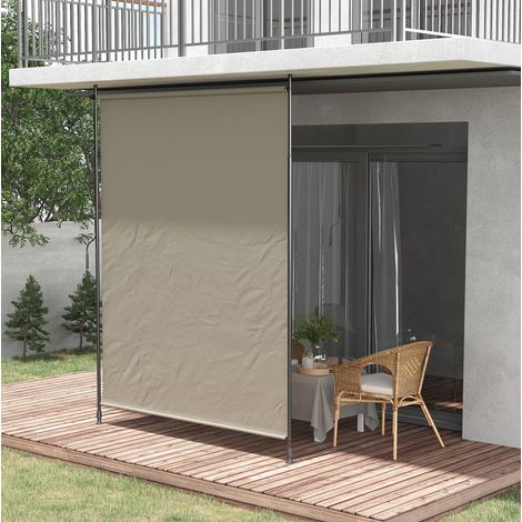 Tenda laterale verticale in alluminio color sabbia, retrattile a manovella, protezione UV 40+, senza foratura (1/5)
