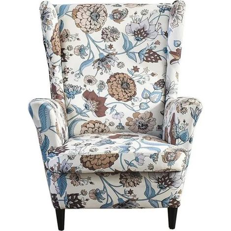 Housse extensible 2 pièces pour fauteuil à oreilles, antidérapante, imprimé marron, compatible avec la plupart des fauteuils à oreilles (1/5)