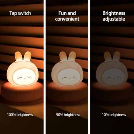 Lampe LED - Lapin Décoratif - 3 Niveaux De Luminosité - Batterie 1200 mAh - Pour Chambre Bébé Enfant - 1 Pièce (1/4)