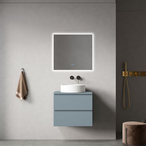 Mobile bagno sospeso 60 cm Bianco Opaco per Lavabo d'appoggio Specchio Quadro Retroilluminato - Fiji Paint Top (1/4)