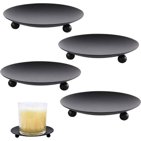 Bougeoirs métal - 4 pièces, noir, plateau porte-bougie - Convient pour maison, fête, décoration Étiquette (1/5)