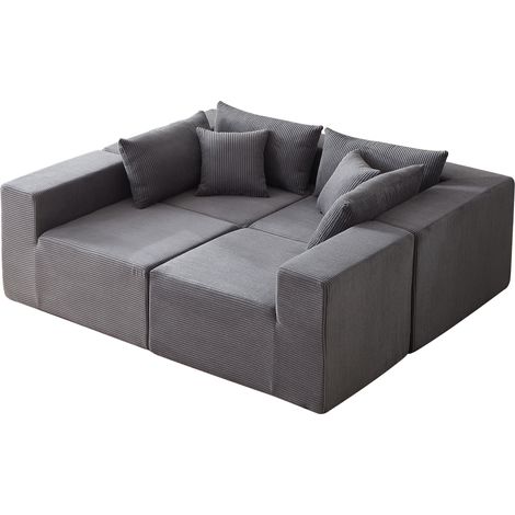 Canapé d'angle luxueux en velours côtelé 104 pouces, ensemble modulaire rembourré à poser au sol, canapé en mousse compressée pour salon ou chambre, 4 pièces combinables (1/4)