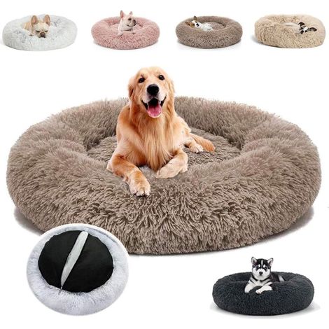 Coussin Apaisant Chien, Panier Grande Taille Dehoussable et Lavable, Lit pour Chien Donut (Taille et Couleur Au Choix) S- 50cm, Marron