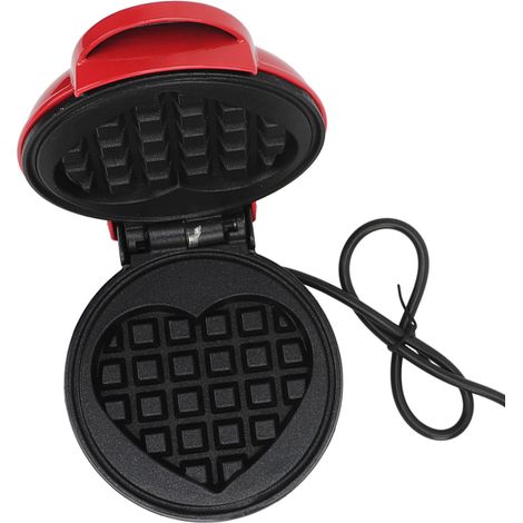 Gaufrier rond rouge en alliage d'aluminium avec revêtement antiadhésif pour le petit-déjeuner et les sandwichs (prise européenne 220 V). (1/5)