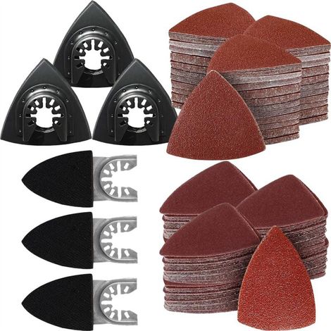 Kit de Patins PonçAge pour Outils Oscillants 156 PièCes, 3 Triangulaires et à Doigts, 150 PièCes Papier Verre