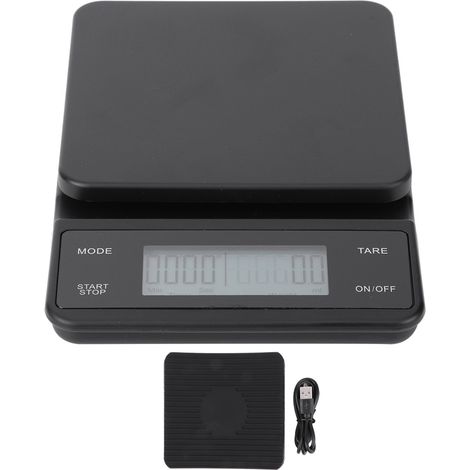 Elektronische Küchenwaage 3 kg/0,1 g mit Timer und USB-Ladefunktion für Kaffee und Lebensmittel