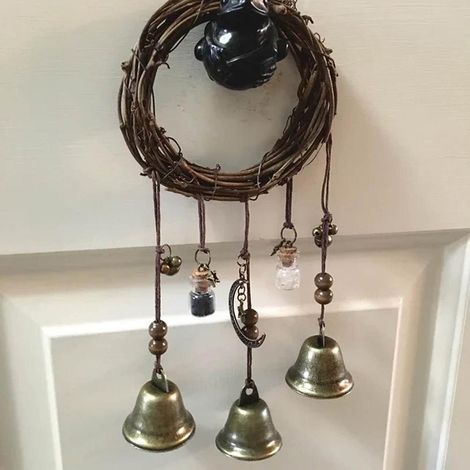 Sonnettes de sorcière pour poignée de porte, carillon en osier avec cristal protecteur, décoration mystique pour maison et chambre, couleur illustrée, taille unique. (1/5)