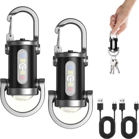 Set di 2 mini torce portatili super luminose da 1200 lumen con portachiavi e caricabatterie ricaricabile, 7 livelli di luminosità regolabili, impermeabili per casa, auto e campeggio. (1/5)