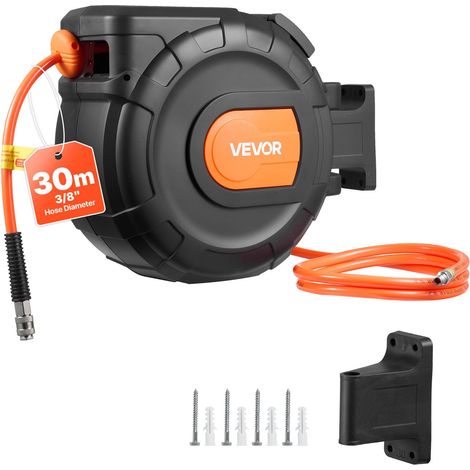VEVOR Avvolgitubo per Aria Compressa Retrattile, Tubo Flessibile in PVC da 30 m x 9,5 mm, Massimo 300 PSI, con Riavvolgimento Automatico e Cavo da 2 m, Montaggio a Parete Girevole per Garage (1/5)