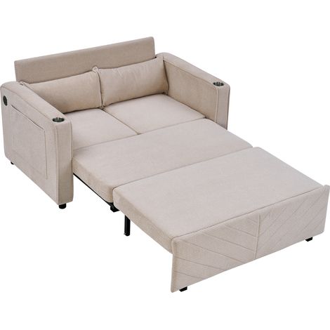Canapé-lit 2 places beige avec système coulissant et ports USB intégrés (1/5)