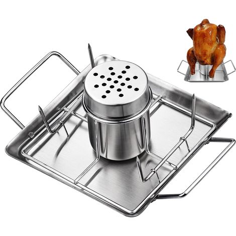LaBlanc – Bierdosen-Bratständer, Grill-Hühnerständer aus Edelstahl, Grill-Kochständer mit 4 Gemüsespießen für Grill, Ofen oder Räucherofen (1/5)