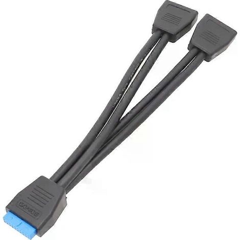 1 Stück Motherboard USB 3.0 19-Pin Header 1 auf 2 Verlängerungskabel, 20 cm, 19-Pin internes Verlängerungskabel, Schwarz (1/4)